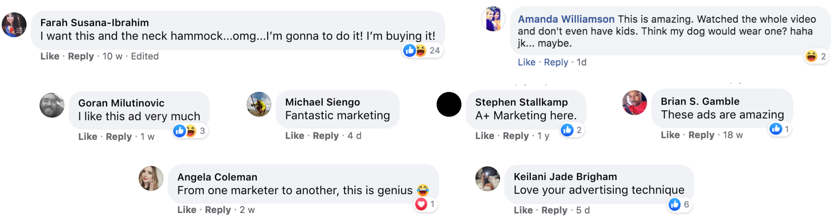 Excellent comments about the ad creatives